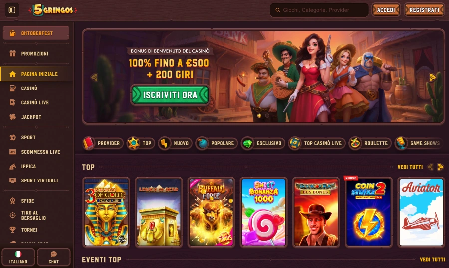 Homepage del casinò 5gringos