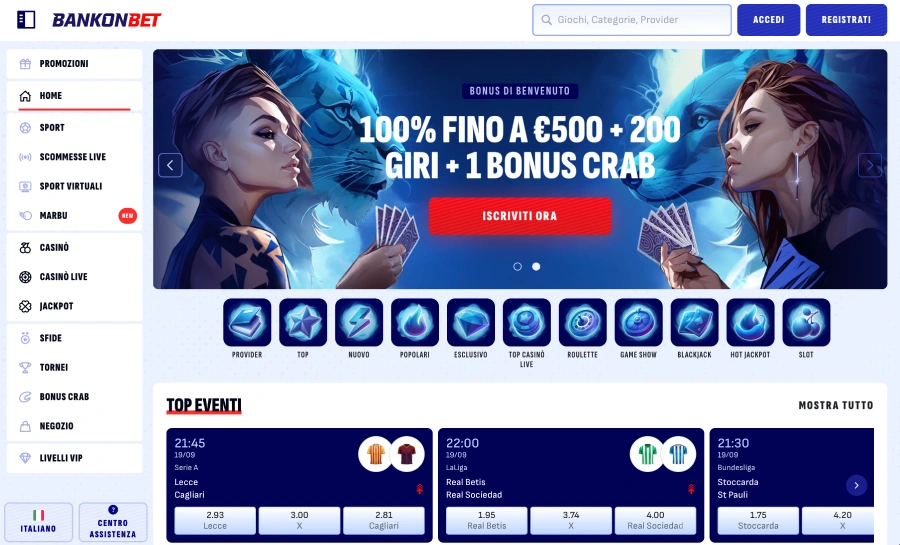 Homepage del casinò Bankonbet
