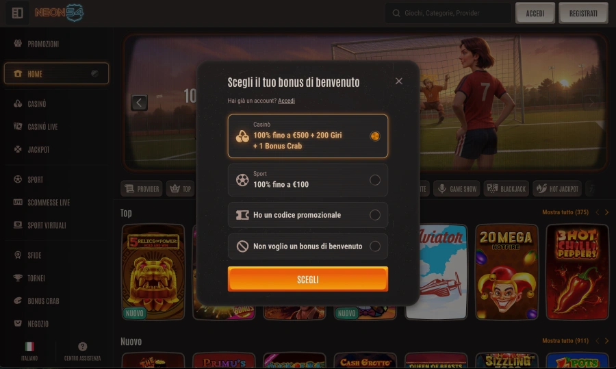 Registrarsi a neon54