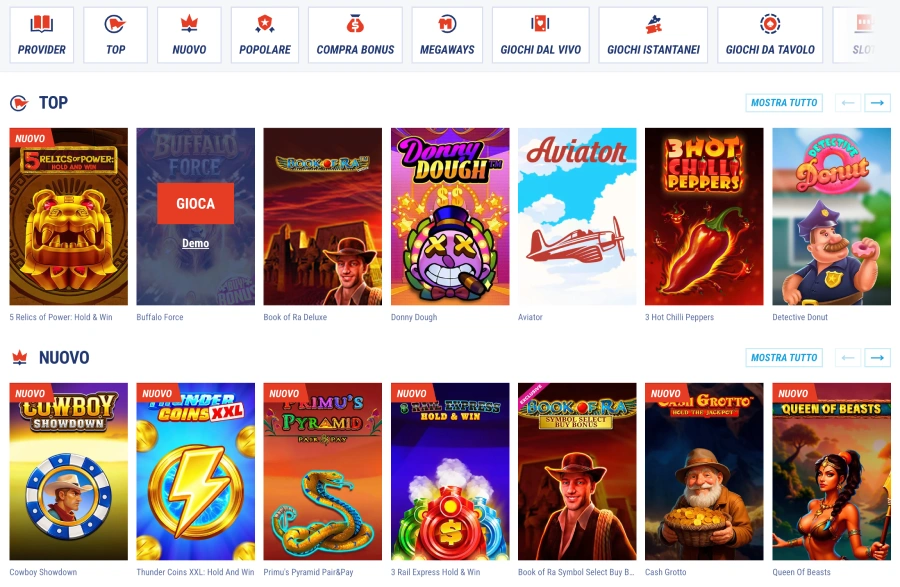 Tikitaka sezione giochi del casinò