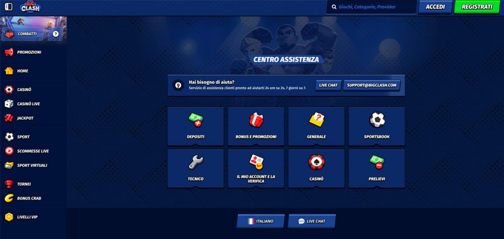 BigClash Casino Assistenza clienti
