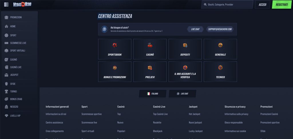 VegasHero Casino Assistenza clienti