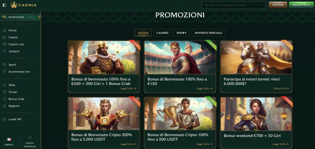 casinia bonuses