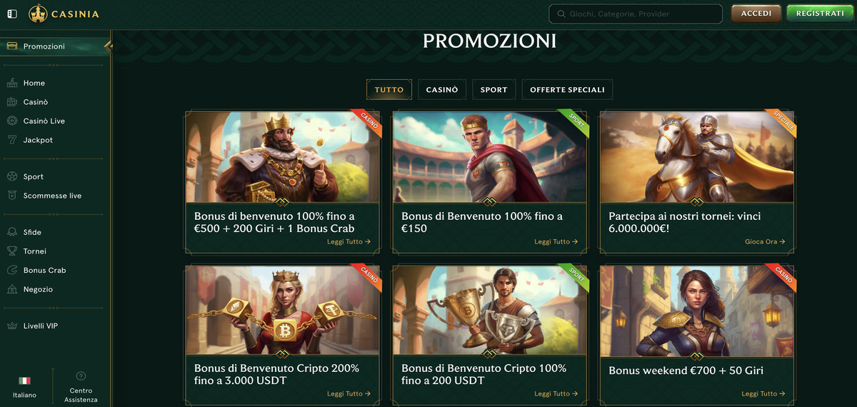 casinia bonuses