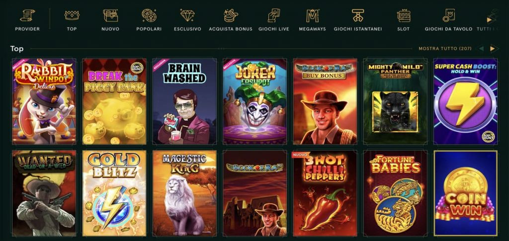 Casinia games lobby